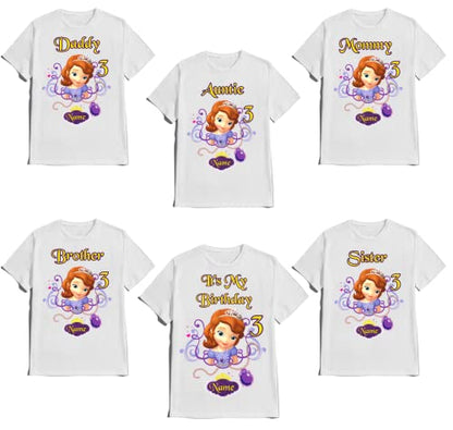 Sofia the First Birthday Shirt Custom Name and Age Custom T-Shirts for Princess Sofia Birthday Kids Party Family Matching Shirts
