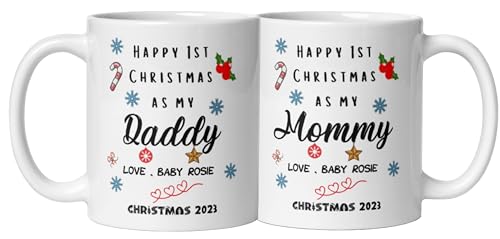 Custom Coffee Mug Gifts Personalized Christmas Design Ceramic Mugs with Name And Photo Baby Newborn Customized Xmas Cups Gifts for Holiday All Family Gathering Tea Cup White Coffee Mug 11oz