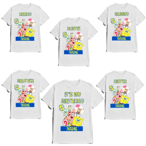 Sponge Birthday Boy Girl Family Matching Tshirts Custom Shirt Custom Name Age Kids Party Tees