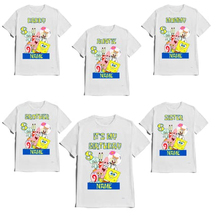 Sponge Birthday Boy Girl Family Matching Tshirts Custom Shirt Custom Name Age Kids Party Tees
