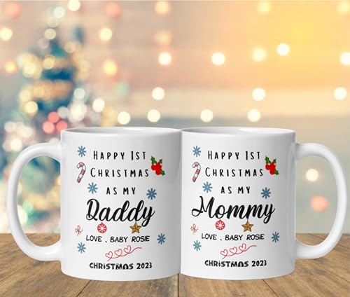 Custom Coffee Mug Gifts Personalized Christmas Design Ceramic Mugs with Name And Photo Baby Newborn Customized Xmas Cups Gifts for Holiday All Family Gathering Tea Cup White Coffee Mug 11oz