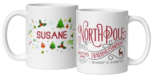 Custom Fireplace Coffee Mug Northpole Gifts Personalized Christmas Design Ceramic Mugs with Name And Photo Customized Xmas Cups Gifts for Holiday All Family Gathering Tea Cup White Coffee Mug 11oz