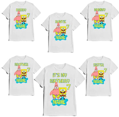 Birthday Sponge Boy Girl Family Matching Tshirts Custom Shirt Custom Name Age Kids Party Tees