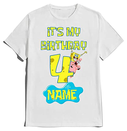 Birthday Sponge Boy Girl Shirt Custom Family Matching Tshirts Custom Name Age Kids Party Tees