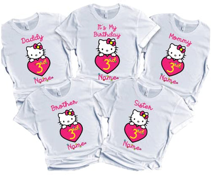 Hello Birthday Kitty Girly Shirt Family Matching T-shirts Birthday Girl Custom Tees Kids Party