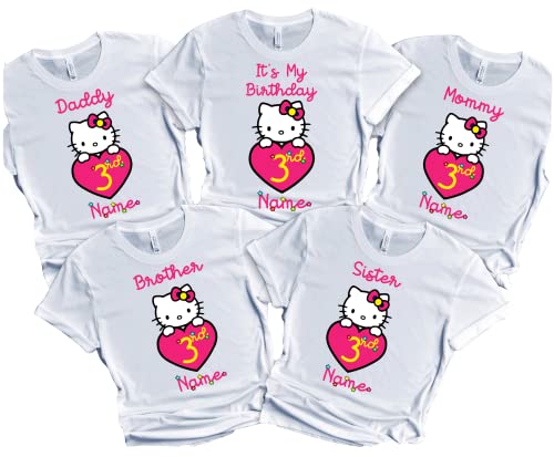 Hello Birthday Kitty Girly Shirt Family Matching T-shirts Birthday Girl Custom Tees Kids Party