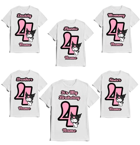 Birthday Girl Kitty Anime Shirt Custom Name Age Family Matching tshirt Party Kids