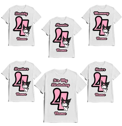 Birthday Girl Kitty Anime Shirt Custom Name Age Family Matching tshirt Party Kids