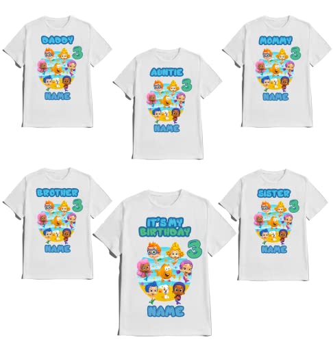Birthday Personalized Bubble Birthday Shirt Add Any Name and Age Custom Shirts for a Guppie Birthday Kids Party Family Matching Shirts.