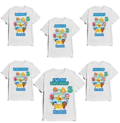 Birthday Personalized Bubble Birthday Shirt Add Any Name and Age Custom Shirts for a Guppie Birthday Kids Party Family Matching Shirts.