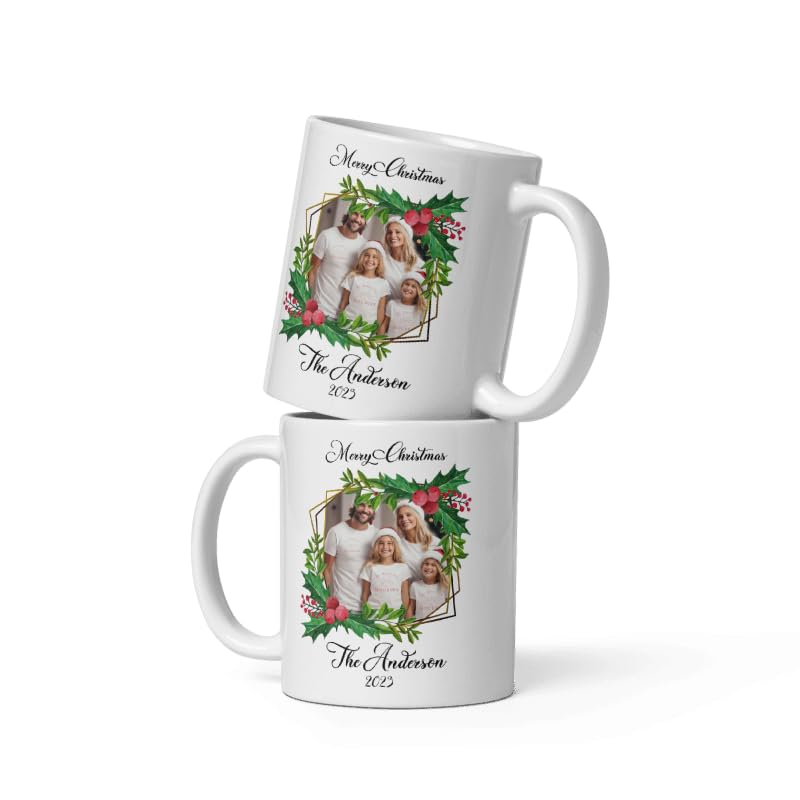 Custom Family Mug Photo Gifts Design Ceramic Mugs with Name And Photo Customized Xmas Cups Personalized Christmas Gifts for Holiday All Family Gathering Tea Cup White Coffee Mug 11oz
