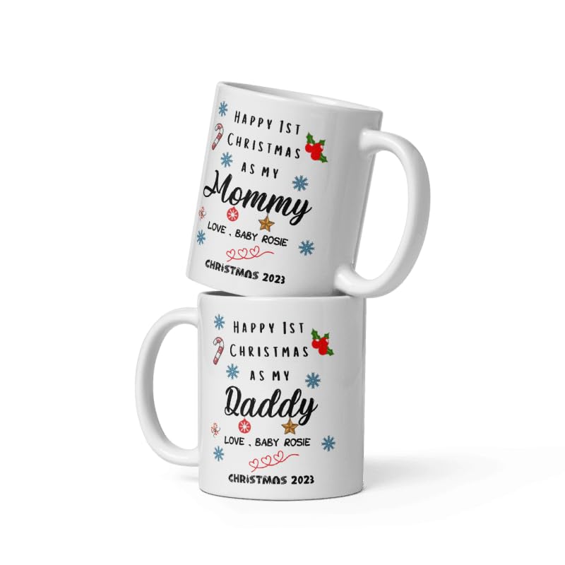 Custom Coffee Mug Gifts Personalized Christmas Design Ceramic Mugs with Name And Photo Baby Newborn Customized Xmas Cups Gifts for Holiday All Family Gathering Tea Cup White Coffee Mug 11oz