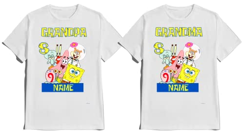 Sponge Birthday Boy Girl Family Matching Tshirts Custom Shirt Custom Name Age Kids Party Tees