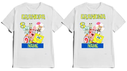Sponge Birthday Boy Girl Family Matching Tshirts Custom Shirt Custom Name Age Kids Party Tees