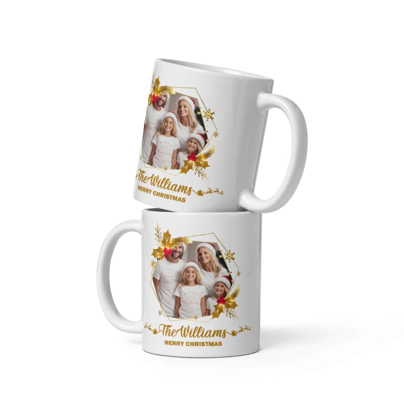 Custom Family Photo Mug Gifts Personalized Christmas Design Ceramic Mugs with Name And Photo Customized Xmas Cups Gifts for Holiday All Family Gathering Tea Cup White Coffee Mug 11oz