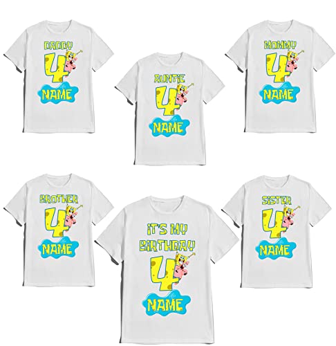 Birthday Sponge Boy Girl Shirt Custom Family Matching Tshirts Custom Name Age Kids Party Tees
