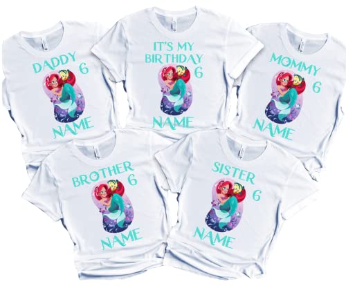 Mermaid Birthday Girl T-Shirt Family Customize Name Age Family Matching Ariel Tees
