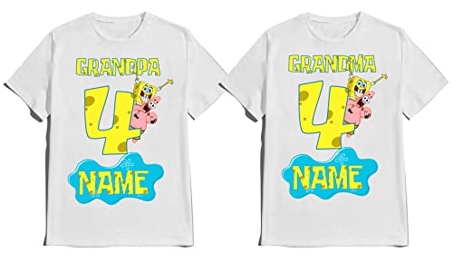 Birthday Sponge Boy Girl Shirt Custom Family Matching Tshirts Custom Name Age Kids Party Tees