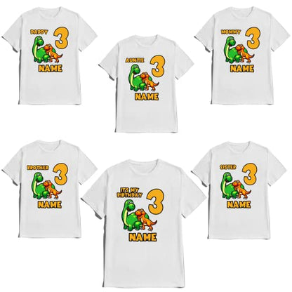 Dinosaur Birthday Boy Girl Shirt Dino Family Matching T-shirts Dinosaurs Custom Tshirt Name Age Kids Party Tees