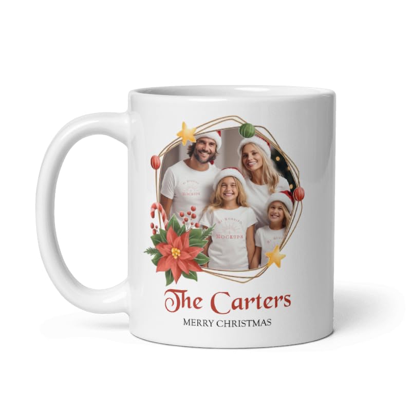 Custom Family Photo Mug Gifts Design Ceramic Mugs with Name And Photo Customized Xmas Cups Personalized Christmas Gifts for Holiday All Family Gathering Tea Cup White Coffee Mug 11oz