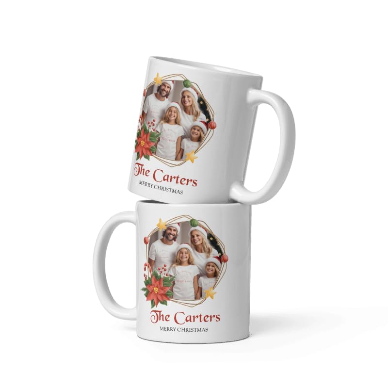 Custom Family Photo Mug Gifts Design Ceramic Mugs with Name And Photo Customized Xmas Cups Personalized Christmas Gifts for Holiday All Family Gathering Tea Cup White Coffee Mug 11oz