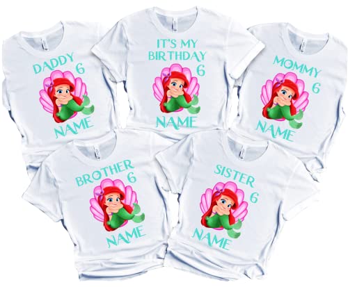 Mermaid Birthday Girl T-Shirt Family Custom Family Matching Ariel Tees