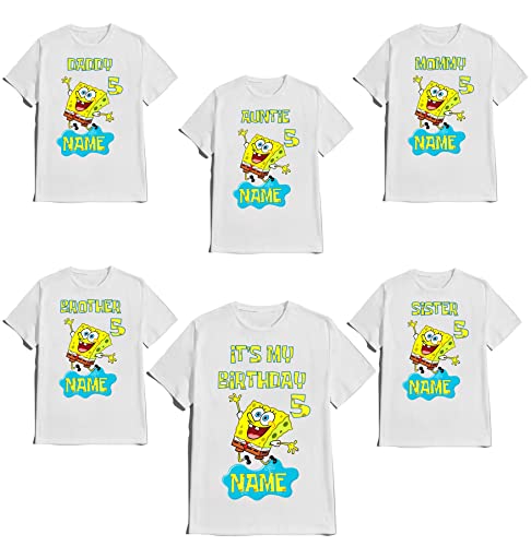 Sponge Birthday Boy Girl Shirt Custom Family Matching Tshirts Custom Name Age Kids Party Tees