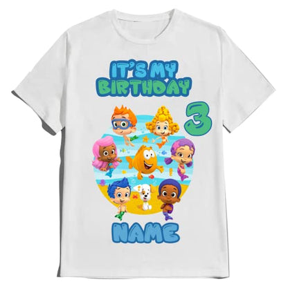 Birthday Personalized Bubble Birthday Shirt Add Any Name and Age Custom Shirts for a Guppie Birthday Kids Party Family Matching Shirts.
