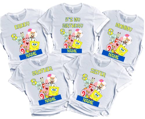 Sponge Birthday Boy Girl Family Matching Tshirts Custom Shirt Custom Name Age Kids Party Tees
