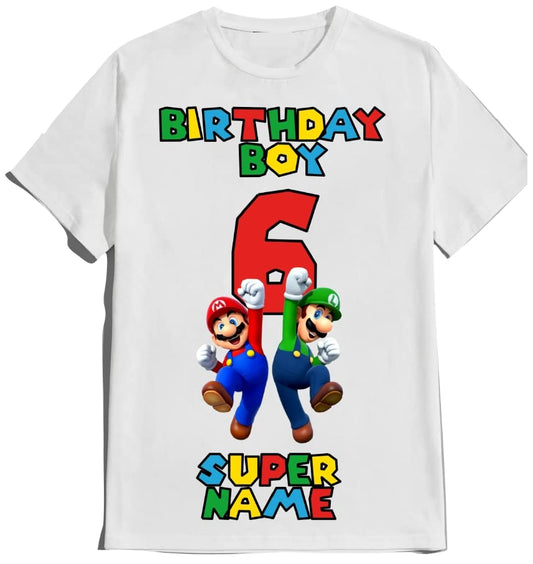 Super-Hero Mario Birthday Boy Shirt Matching Family T-shirts Custom Kids Party
