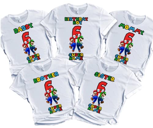 Super-Hero Mario Birthday Boy Shirt Matching Family T-shirts Custom Kids Party