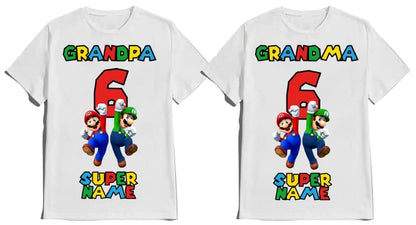 Super-Hero Mario Birthday Boy Shirt Matching Family T-shirts Custom Kids Party