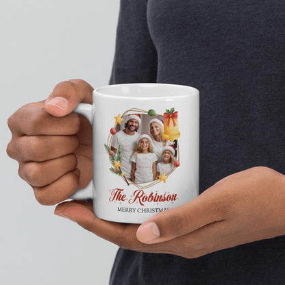 Mugs For All The Family Gift Holiday Personalized Christmas Design Ceramic Mugs with Name And Photo Customized Xmas Cups Gifts for Holiday All Family Gathering Tea Cup White Coffee Mug 11oz