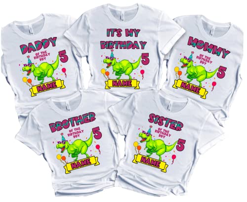 Dinosaur Birthday Shirt Dino Family Matching T-shirts Custom Tshirt Name Age Kids Party Tees