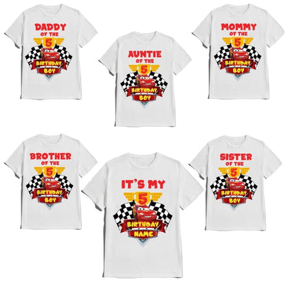 Birthday Shirt Car Boy Girl T-shirt Personalize with Name and Age Custom Tees Family Matching Shirts Kids party