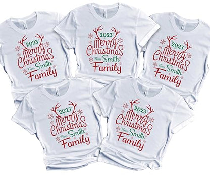 Christmas Matching Shirts For All The Family Custom Gift Holidays Christmas Eve White Tshirt All Sizes Kids And Adults Personalized Customize Name Shirt