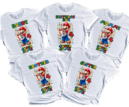 Super-Hero Mario Shirt Birthday Boy Custom Matching Family Tees Kids Party
