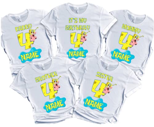 Birthday Sponge Boy Girl Shirt Custom Family Matching Tshirts Custom Name Age Kids Party Tees