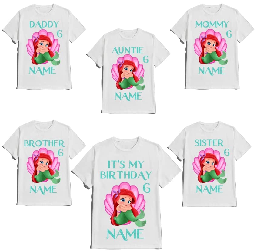 Mermaid Birthday Girl T-Shirt Family Custom Family Matching Ariel Tees