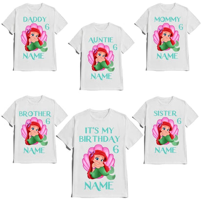 Mermaid Birthday Girl T-Shirt Family Custom Family Matching Ariel Tees