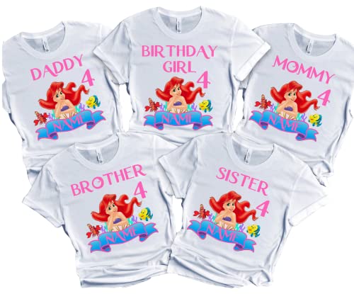 Mermaid Birthday Shirt Family Ariel Custom Family Matching Tees