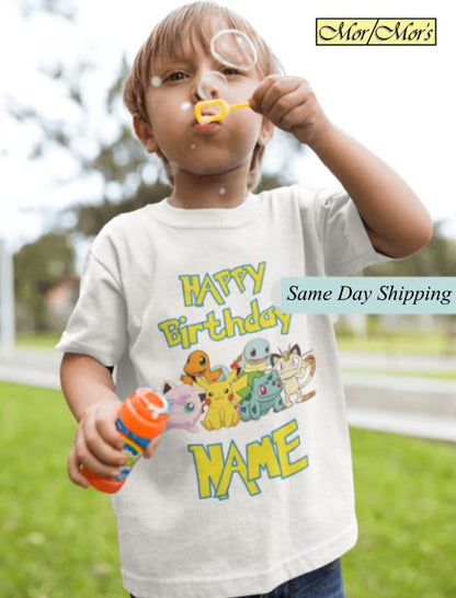 Boy T-shirt Birthday Family Custom Name Age Matching Shirts Gotta Catch Them All