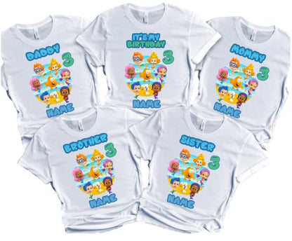 Birthday Personalized Bubble Birthday Shirt Add Any Name and Age Custom Shirts for a Guppie Birthday Kids Party Family Matching Shirts.