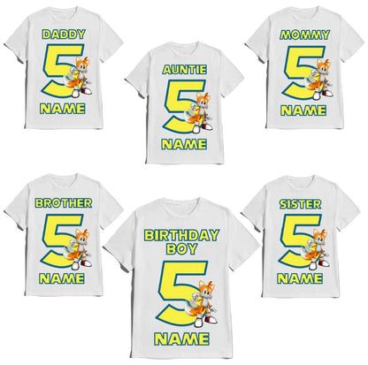 SuperHero sonic Birthday Boy Shirt Fast Blue Hedgehog T-shirt Birthday Boy/Girl Super Custom White Family Matching Tees