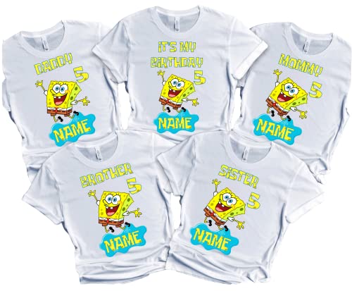 Sponge Birthday Boy Girl Shirt Custom Family Matching Tshirts Custom Name Age Kids Party Tees