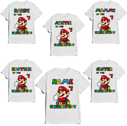 Super-Hero Shirt Birthday Mario t-Shirt Birthday Boy Custom Family Matching Tees Kids Party