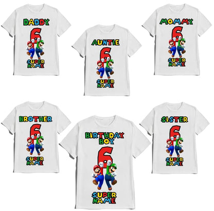 Super-Hero Mario Birthday Boy Shirt Matching Family T-shirts Custom Kids Party