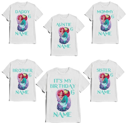 Mermaid Birthday Girl T-Shirt Family Customize Name Age Family Matching Ariel Tees