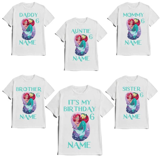 Mermaid Birthday Girl T-Shirt Family Customize Name Age Family Matching Ariel Tees