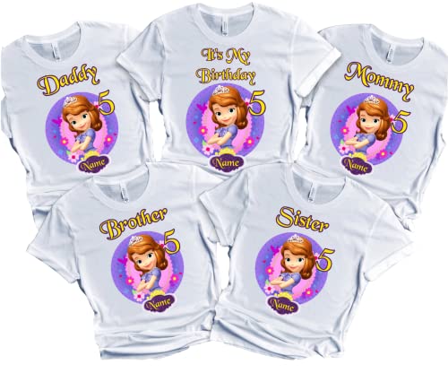 Sofia the First Birthday Shirt Custom Name and Age T-Shirts for Princess Sofia Birthday Kids Party Family Matching Shirts